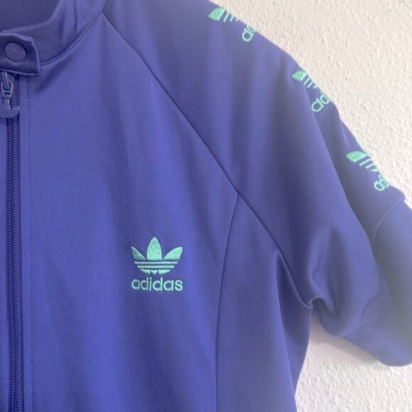 Vintage Adidas Blue and Green Women's Track Zip Top size Large - Picture 3 of 9
